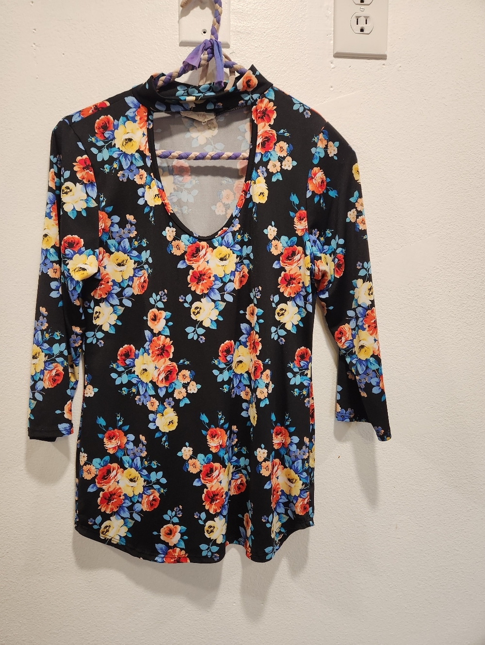 Women’s Black Floral Choker Neck Top
